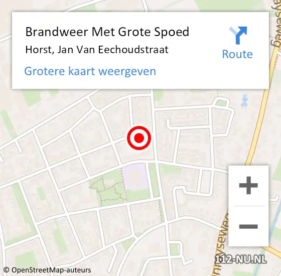 Locatie op kaart van de 112 melding: Brandweer Met Grote Spoed Naar Horst, Jan Van Eechoudstraat op 1 maart 2016 01:22