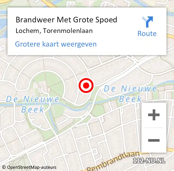 Locatie op kaart van de 112 melding: Brandweer Met Grote Spoed Naar Lochem, Torenmolenlaan op 1 maart 2016 01:52