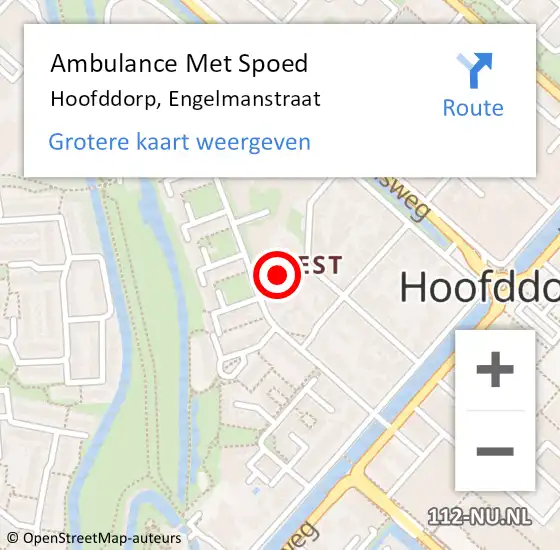 Locatie op kaart van de 112 melding: Ambulance Met Spoed Naar Hoofddorp, Engelmanstraat op 1 maart 2016 04:11