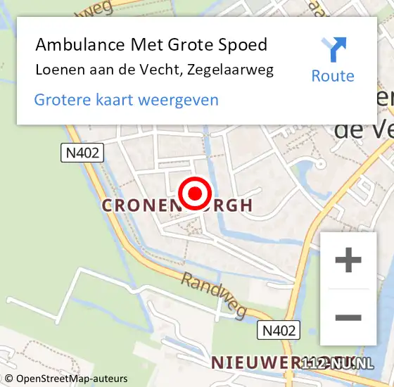 Locatie op kaart van de 112 melding: Ambulance Met Grote Spoed Naar Loenen aan de Vecht, Zegelaarweg op 1 maart 2016 04:47