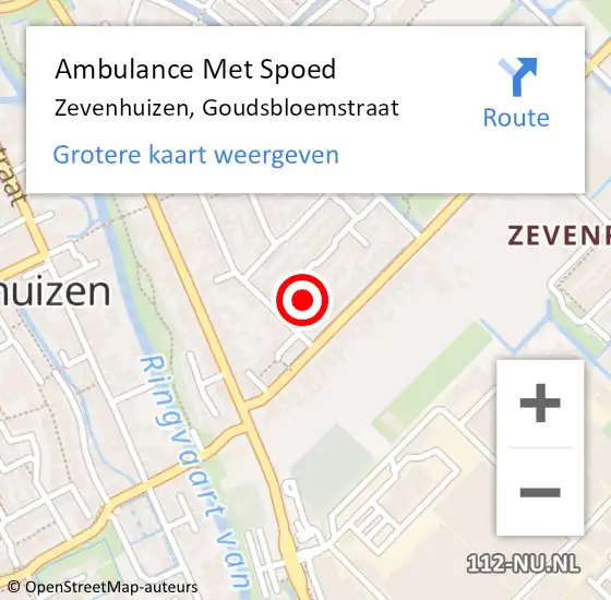 Locatie op kaart van de 112 melding: Ambulance Met Spoed Naar Zevenhuizen, Goudsbloemstraat op 1 maart 2016 05:32