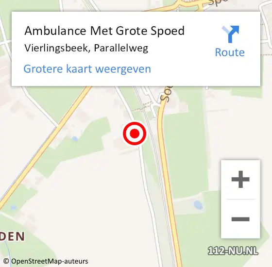 Locatie op kaart van de 112 melding: Ambulance Met Grote Spoed Naar Vierlingsbeek, Parallelweg op 1 maart 2016 06:36