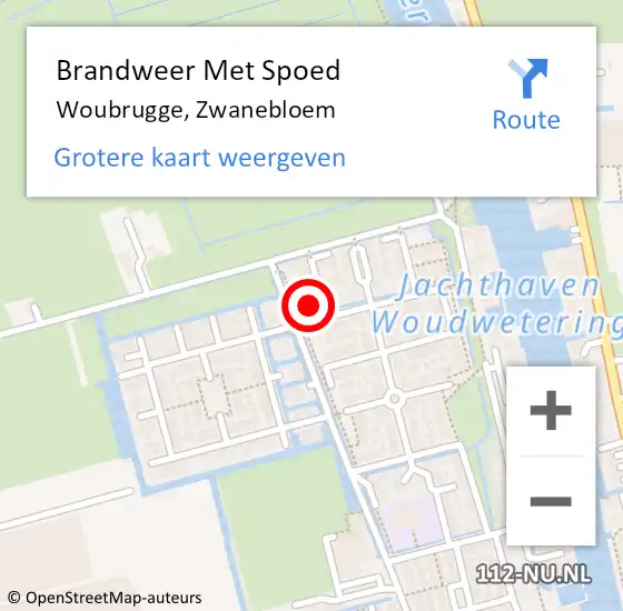 Locatie op kaart van de 112 melding: Brandweer Met Spoed Naar Woubrugge, Zwanebloem op 1 maart 2016 07:34