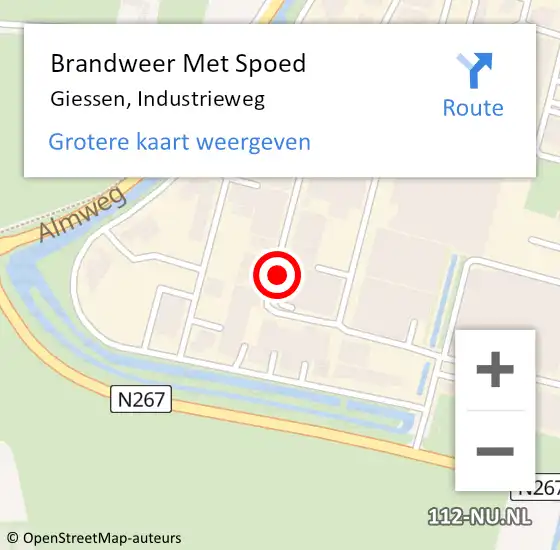 Locatie op kaart van de 112 melding: Brandweer Met Spoed Naar Giessen, Industrieweg op 1 maart 2016 08:58