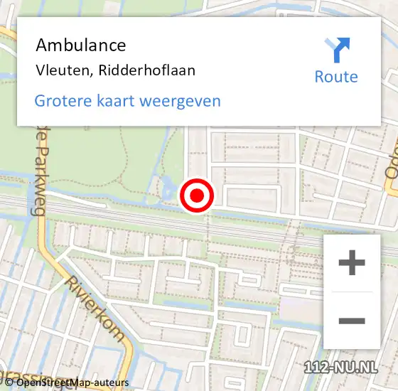 Locatie op kaart van de 112 melding: Ambulance Vleuten, Ridderhoflaan op 1 maart 2016 09:22