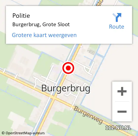 Locatie op kaart van de 112 melding: Politie Burgerbrug, Grote Sloot op 1 maart 2016 09:49