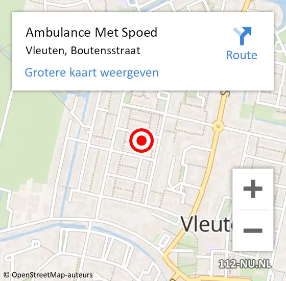 Locatie op kaart van de 112 melding: Ambulance Met Spoed Naar Vleuten, Boutensstraat op 1 maart 2016 10:04