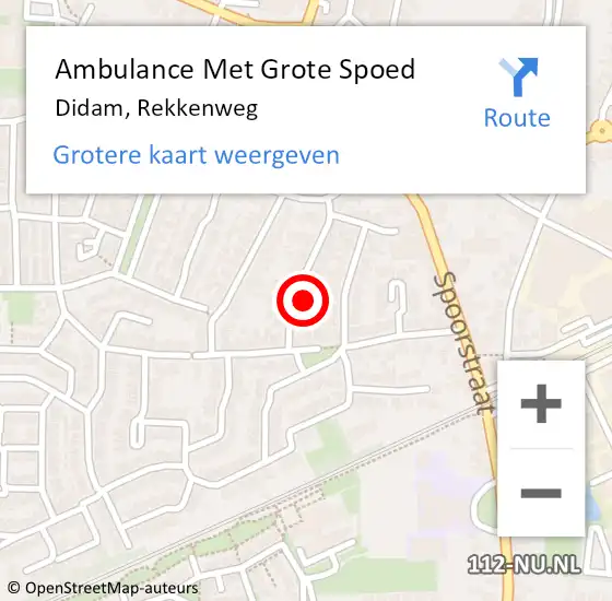 Locatie op kaart van de 112 melding: Ambulance Met Grote Spoed Naar Didam, Rekkenweg op 1 maart 2016 10:32