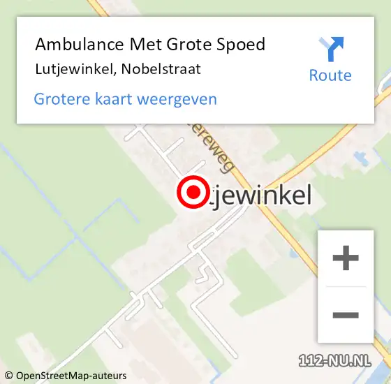 Locatie op kaart van de 112 melding: Ambulance Met Grote Spoed Naar Lutjewinkel, Nobelstraat op 1 maart 2016 10:55