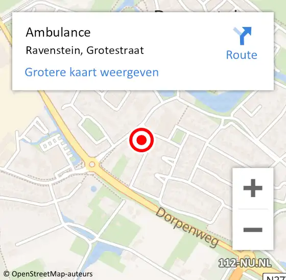 Locatie op kaart van de 112 melding: Ambulance Ravenstein, Grotestraat op 1 maart 2016 12:26