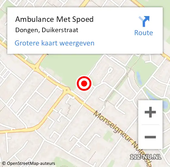 Locatie op kaart van de 112 melding: Ambulance Met Spoed Naar Dongen, Duikerstraat op 1 maart 2016 13:18