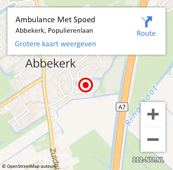 Locatie op kaart van de 112 melding: Ambulance Met Spoed Naar Abbekerk, Populierenlaan op 1 maart 2016 13:25