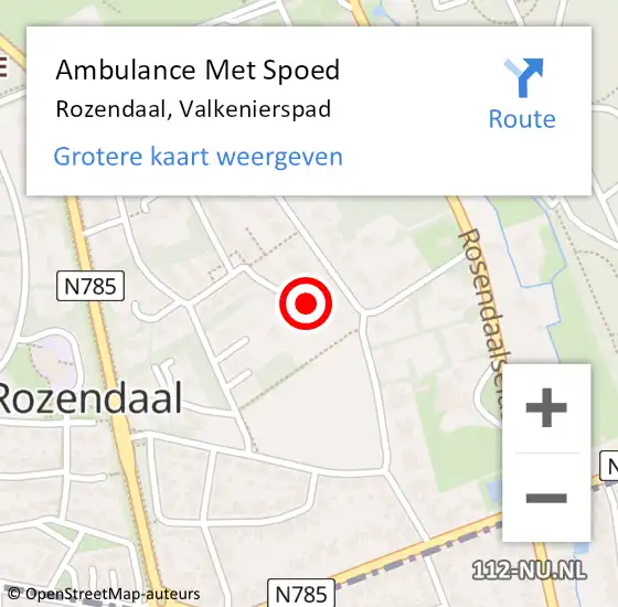 Locatie op kaart van de 112 melding: Ambulance Met Spoed Naar Rozendaal, Valkenierspad op 1 maart 2016 13:45