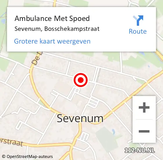 Locatie op kaart van de 112 melding: Ambulance Met Spoed Naar Sevenum, Bosschekampstraat op 1 maart 2016 14:54