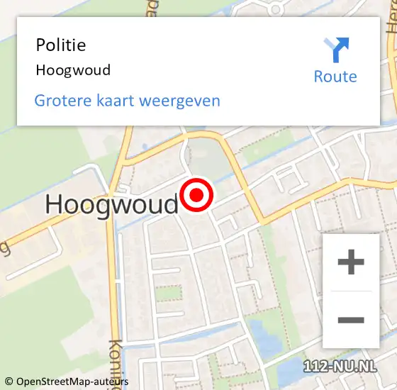Locatie op kaart van de 112 melding: Politie Hoogwoud op 1 maart 2016 15:13