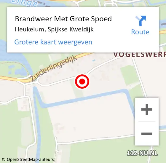 Locatie op kaart van de 112 melding: Brandweer Met Grote Spoed Naar Heukelum, Spijkse Kweldijk op 1 maart 2016 16:17