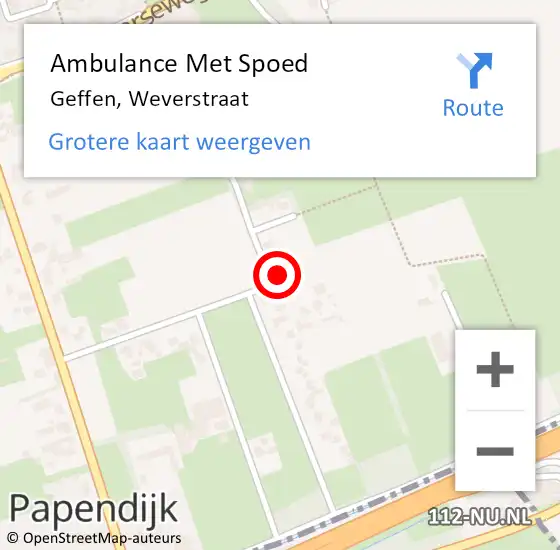 Locatie op kaart van de 112 melding: Ambulance Met Spoed Naar Geffen, Weverstraat op 1 maart 2016 16:19