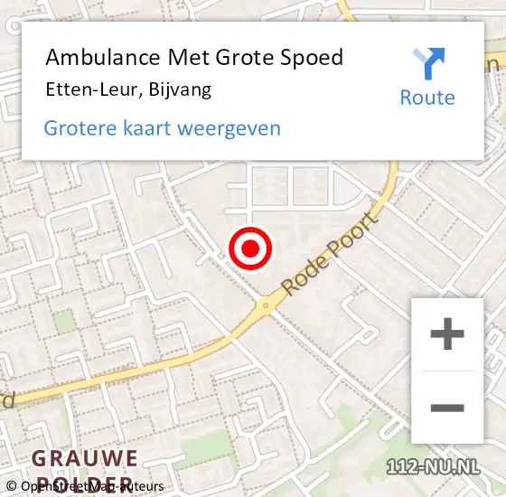 Locatie op kaart van de 112 melding: Ambulance Met Grote Spoed Naar Etten-Leur, Bijvang op 1 maart 2016 16:59