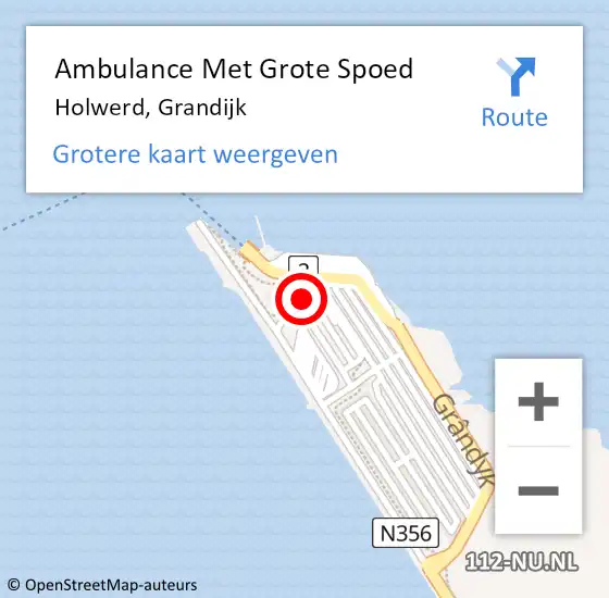 Locatie op kaart van de 112 melding: Ambulance Met Grote Spoed Naar Holwerd, Grandijk op 1 maart 2016 17:17
