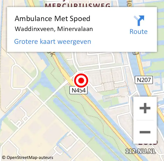 Locatie op kaart van de 112 melding: Ambulance Met Spoed Naar Waddinxveen, Minervalaan op 1 maart 2016 17:38