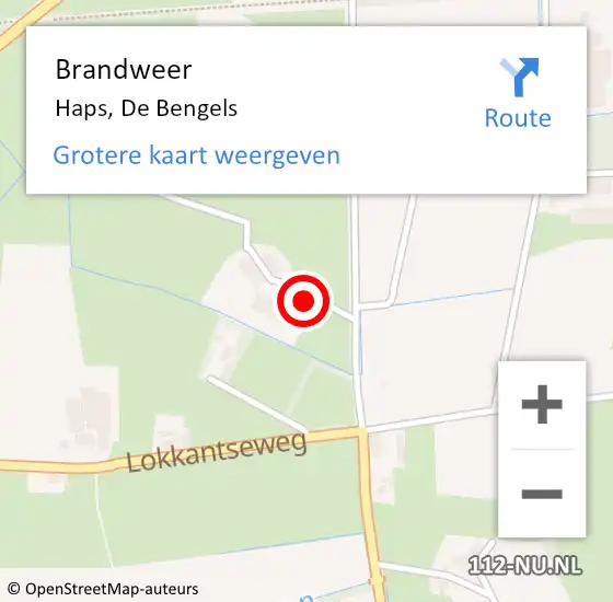 Locatie op kaart van de 112 melding: Brandweer Haps, De Bengels op 1 maart 2016 18:00