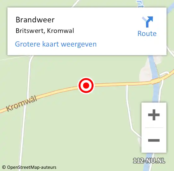 Locatie op kaart van de 112 melding: Brandweer Britswert, Kromwal op 1 maart 2016 18:06