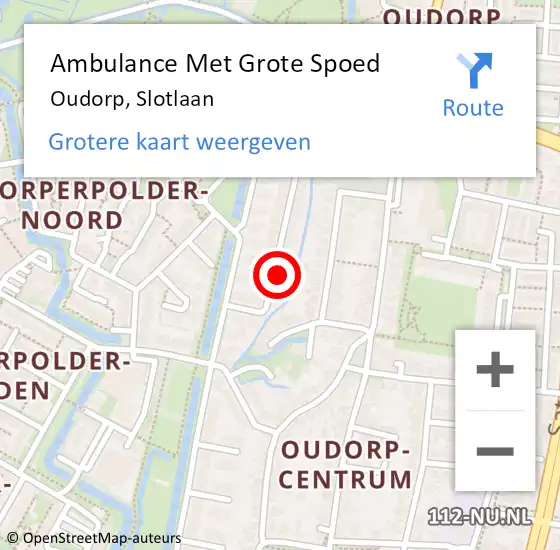 Locatie op kaart van de 112 melding: Ambulance Met Grote Spoed Naar Oudorp, Slotlaan op 1 maart 2016 18:49