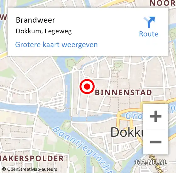 Locatie op kaart van de 112 melding: Brandweer Dokkum, Legeweg op 1 maart 2016 19:18