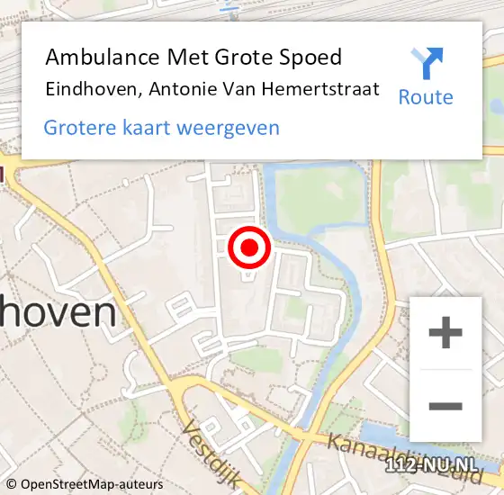 Locatie op kaart van de 112 melding: Ambulance Met Grote Spoed Naar Eindhoven, Antonie Van Hemertstraat op 1 maart 2016 20:56