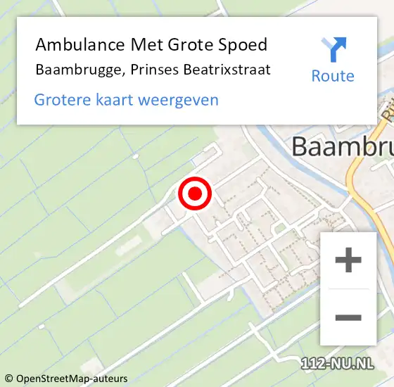 Locatie op kaart van de 112 melding: Ambulance Met Grote Spoed Naar Baambrugge, Prinses Beatrixstraat op 1 maart 2016 21:20