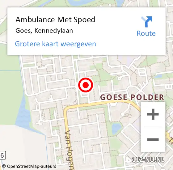 Locatie op kaart van de 112 melding: Ambulance Met Spoed Naar Goes, Kennedylaan op 1 maart 2016 22:27