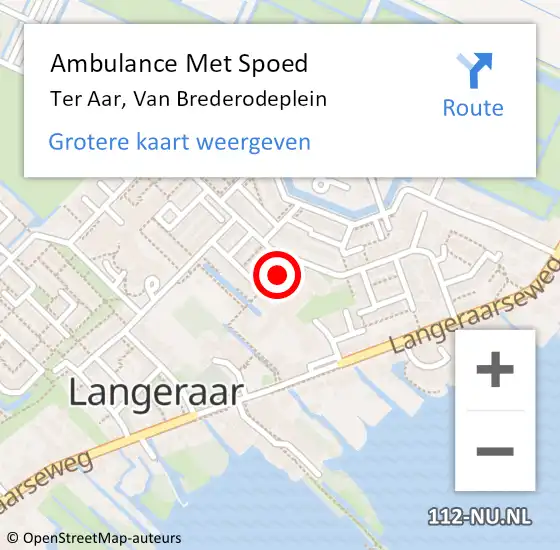 Locatie op kaart van de 112 melding: Ambulance Met Spoed Naar Ter Aar, Van Brederodeplein op 1 maart 2016 22:49