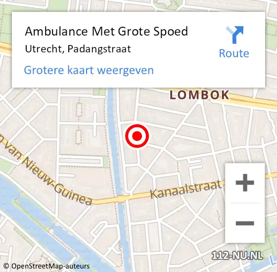 Locatie op kaart van de 112 melding: Ambulance Met Grote Spoed Naar Utrecht, Padangstraat op 2 maart 2016 00:37