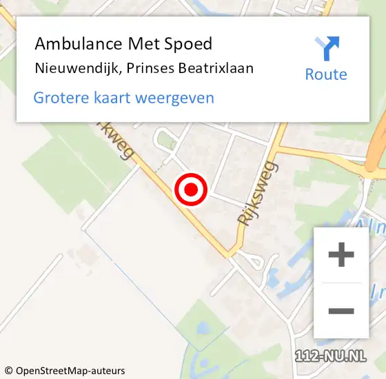 Locatie op kaart van de 112 melding: Ambulance Met Spoed Naar Nieuwendijk, Prinses Beatrixlaan op 2 maart 2016 03:10