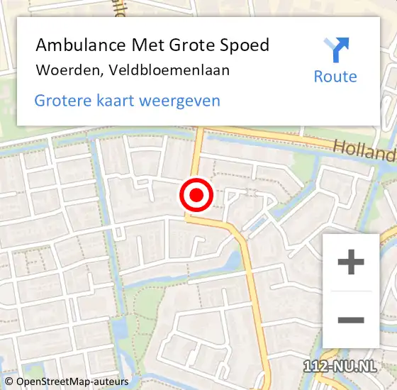 Locatie op kaart van de 112 melding: Ambulance Met Grote Spoed Naar Woerden, Veldbloemenlaan op 2 maart 2016 06:28