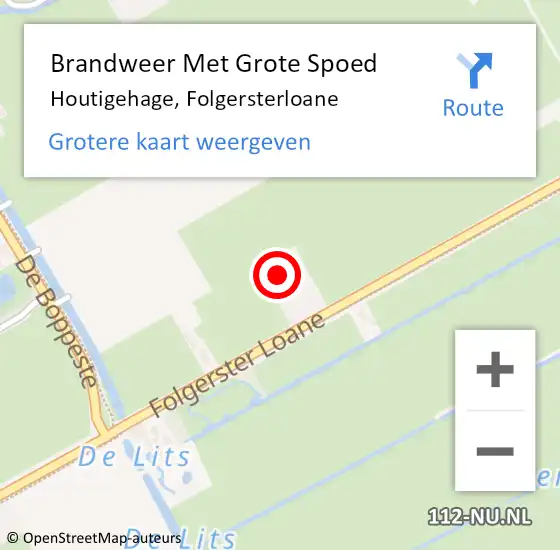 Locatie op kaart van de 112 melding: Brandweer Met Grote Spoed Naar Houtigehage, Folgersterloane op 2 maart 2016 07:20