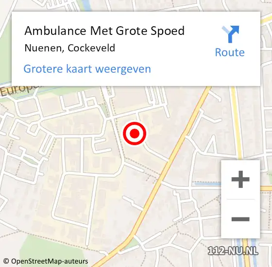 Locatie op kaart van de 112 melding: Ambulance Met Grote Spoed Naar Nuenen, Cockeveld op 2 maart 2016 07:28