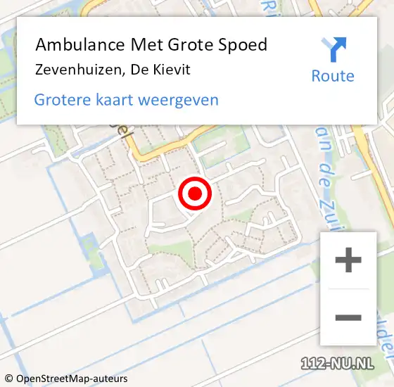 Locatie op kaart van de 112 melding: Ambulance Met Grote Spoed Naar Zevenhuizen, De Kievit op 2 maart 2016 08:34