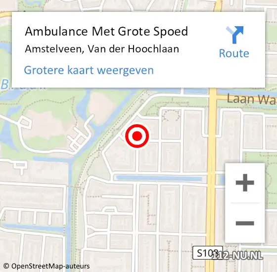 Locatie op kaart van de 112 melding: Ambulance Met Grote Spoed Naar Amstelveen, Van der Hoochlaan op 2 maart 2016 08:45