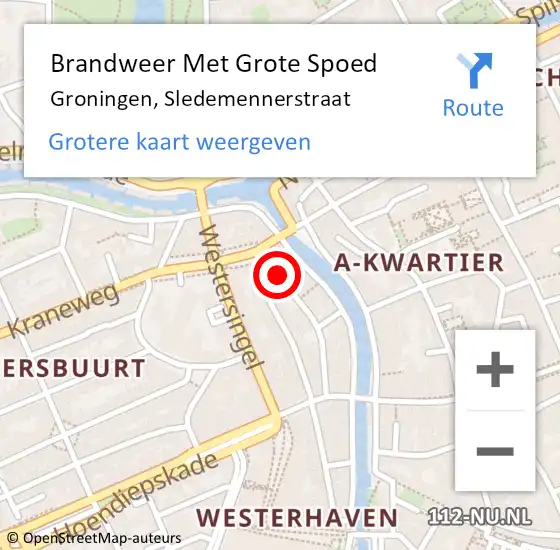 Locatie op kaart van de 112 melding: Brandweer Met Grote Spoed Naar Groningen, Sledemennerstraat op 2 maart 2016 10:07