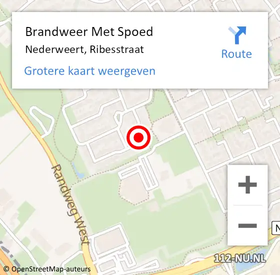 Locatie op kaart van de 112 melding: Brandweer Met Spoed Naar Nederweert, Ribesstraat op 2 maart 2016 10:43