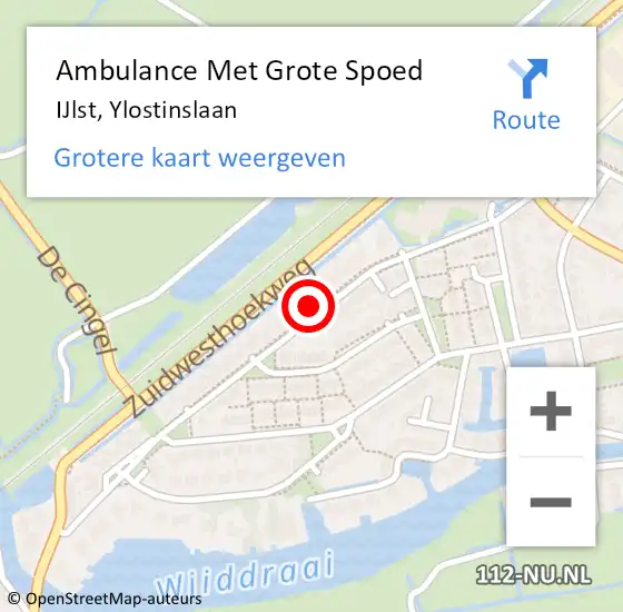 Locatie op kaart van de 112 melding: Ambulance Met Grote Spoed Naar IJlst, Ylostinslaan op 2 maart 2016 11:22