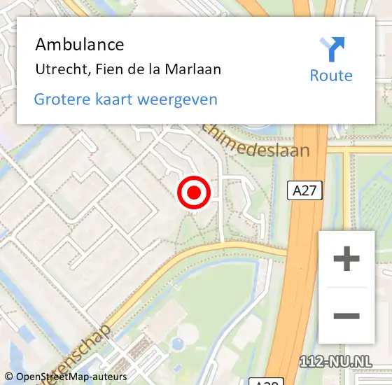 Locatie op kaart van de 112 melding: Ambulance Utrecht, Fien de la Marlaan op 2 maart 2016 11:27