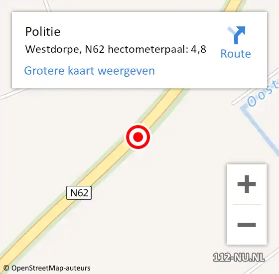 Locatie op kaart van de 112 melding: Politie Westdorpe, N62 hectometerpaal: 4,8 op 2 maart 2016 11:35