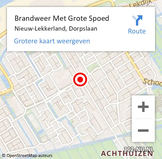 Locatie op kaart van de 112 melding: Brandweer Met Grote Spoed Naar Nieuw-Lekkerland, Dorpslaan op 2 maart 2016 12:16