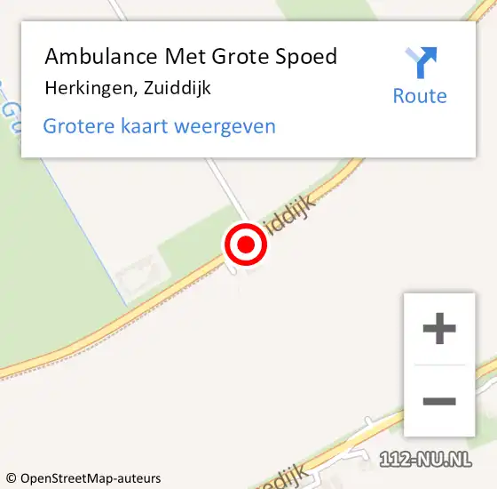 Locatie op kaart van de 112 melding: Ambulance Met Grote Spoed Naar Herkingen, Zuiddijk op 7 december 2013 14:46