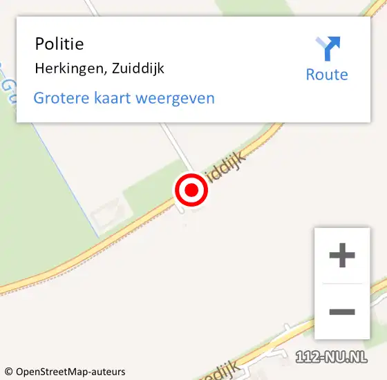 Locatie op kaart van de 112 melding: Politie Herkingen, Zuiddijk op 7 december 2013 14:47