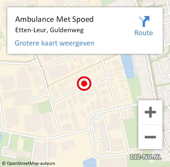 Locatie op kaart van de 112 melding: Ambulance Met Spoed Naar Etten-Leur, Guldenweg op 2 maart 2016 14:52