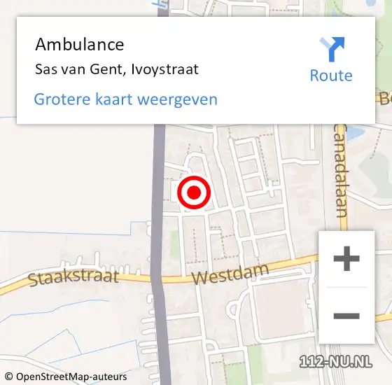 Locatie op kaart van de 112 melding: Ambulance Sas van Gent, Ivoystraat op 2 maart 2016 15:31