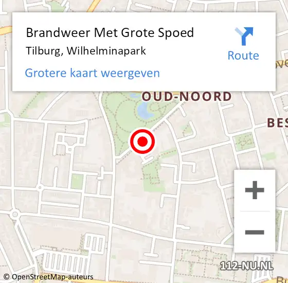 Locatie op kaart van de 112 melding: Brandweer Met Grote Spoed Naar Tilburg, Wilhelminapark op 2 maart 2016 16:01
